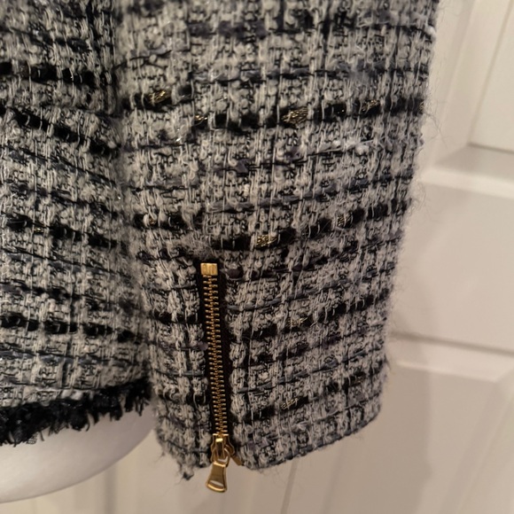 MILLY Black and White Plaid Fringe Houndstooth Wool Blazer Size 6 - Picture 6 of 11